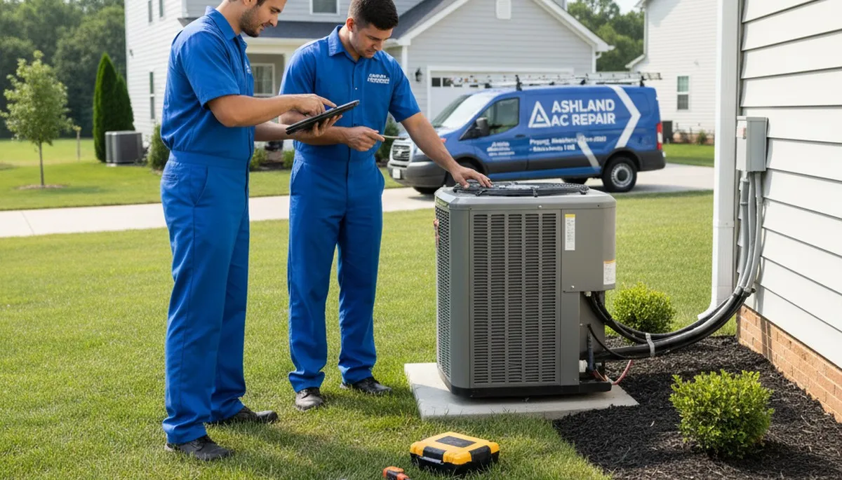 Professional AC repair technician servicing air conditioning unit in Richmond VA home