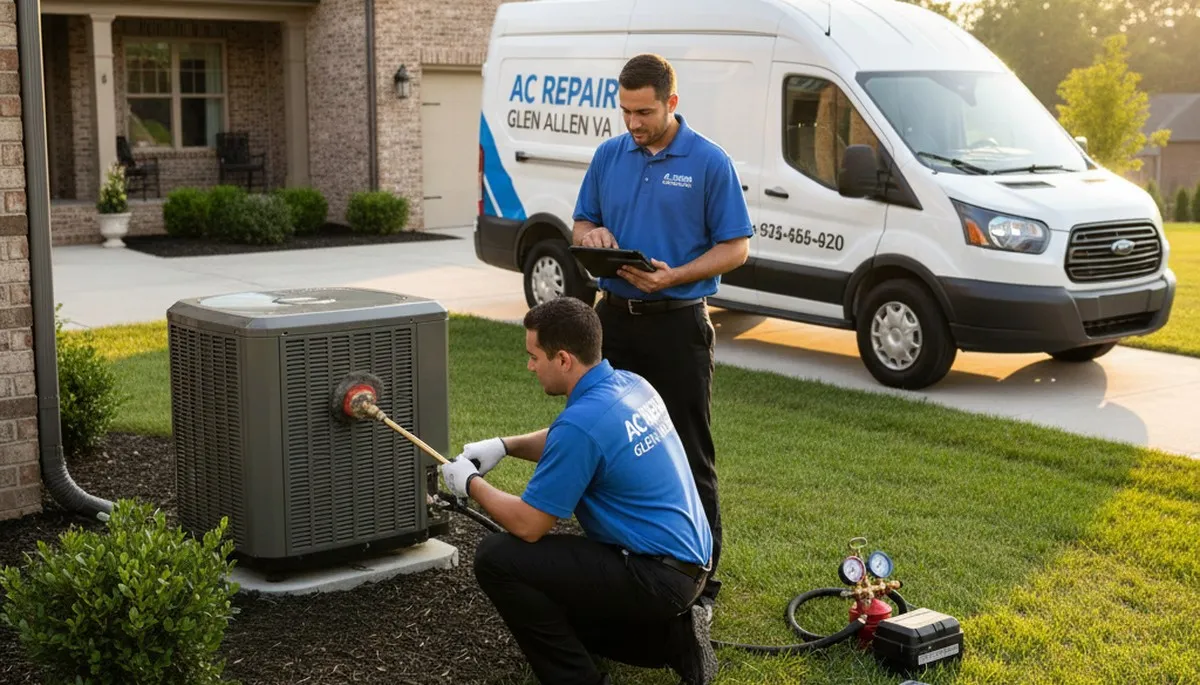 Professional AC repair technician servicing air conditioner unit in Richmond VA home