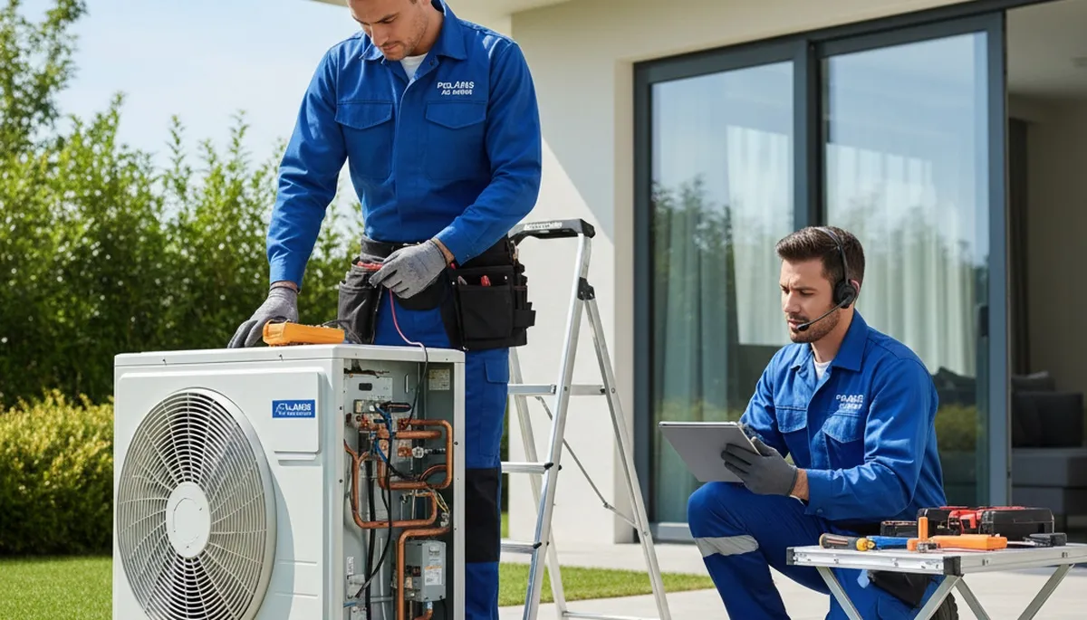 Technician repairing residential air conditioner unit in Richmond, VA for Five Star Cooling service