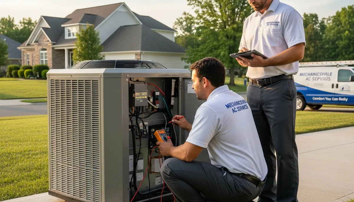 Professional AC repair technician servicing air conditioner in Richmond VA home