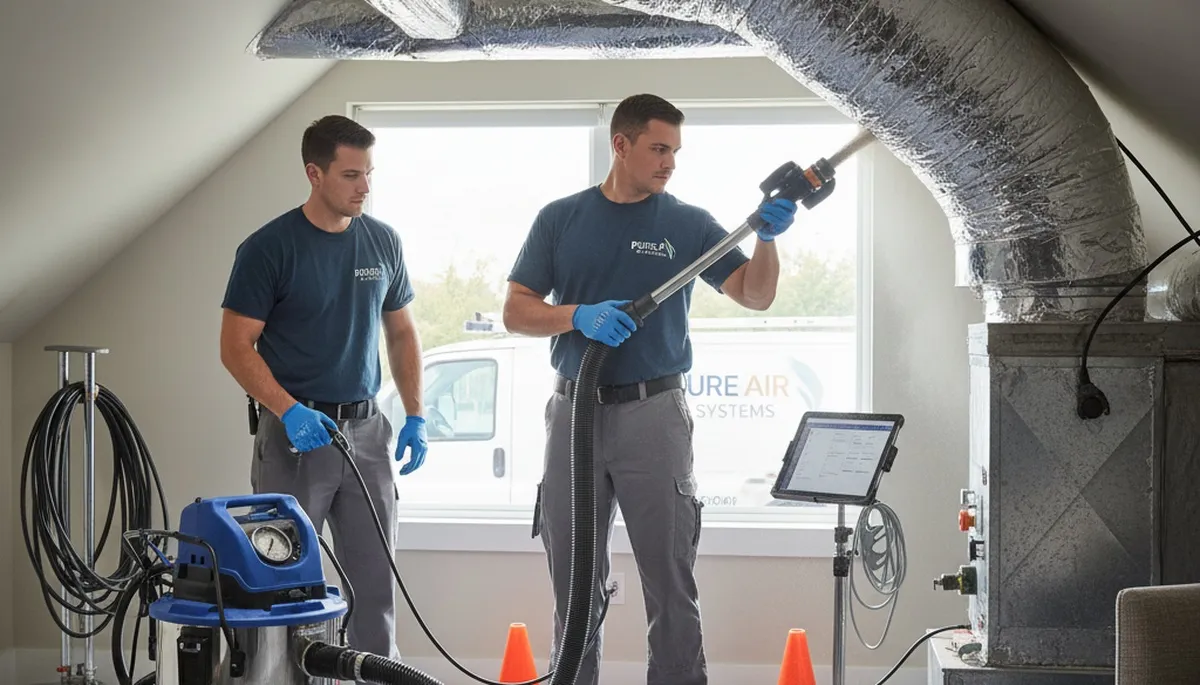 Technician cleaning air ducts for HVAC system in Richmond, VA home by Five Star Cooling